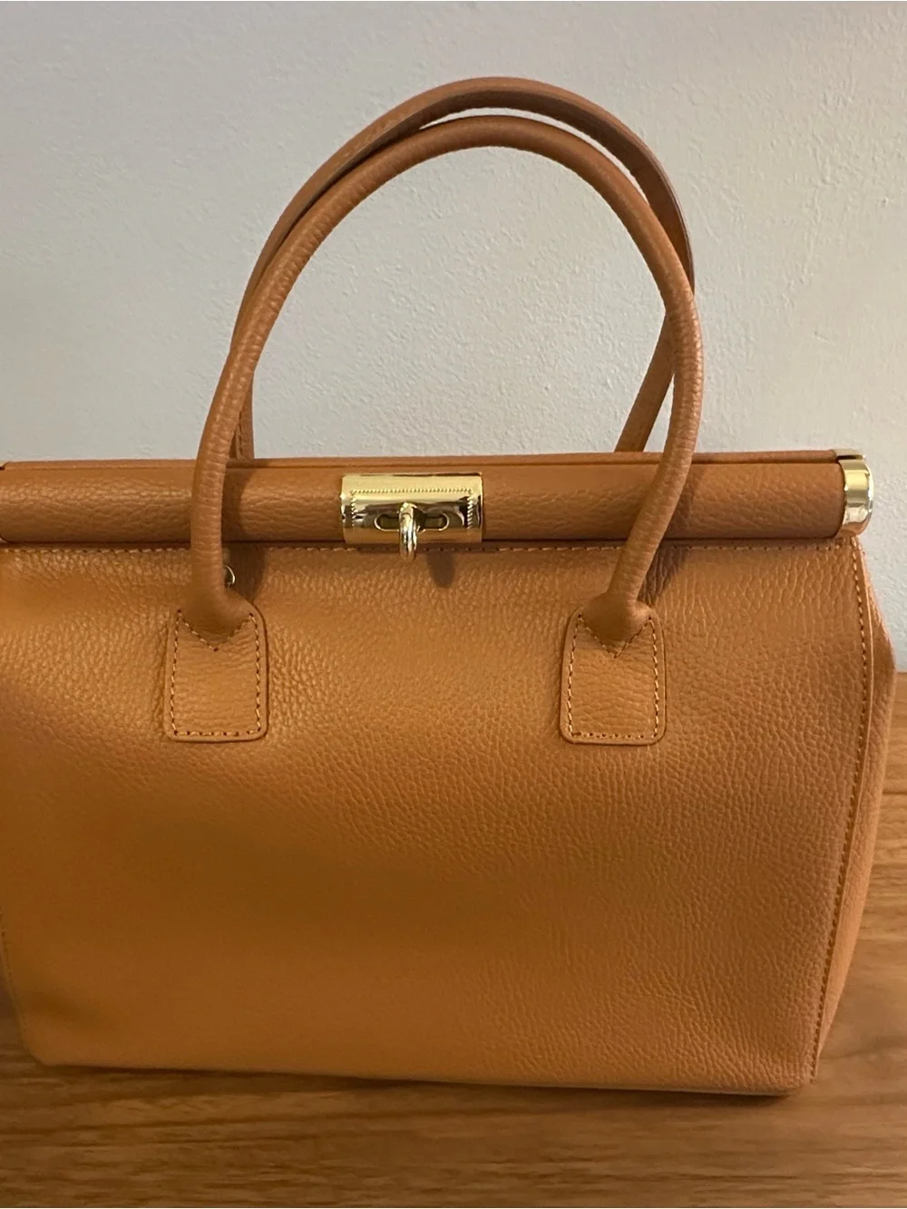 Classic Structured Top-Handle Bag in Cognac Brown